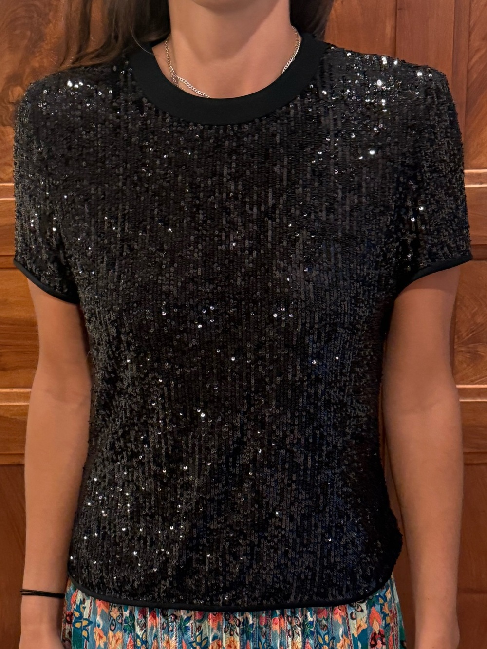 Diane Von Furstenberg Black Sequin Short Sleeve Tee